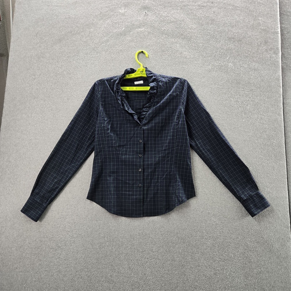 VINTAGE Brooks Brothers Women Button Up Shirt‎ 8 Blue Plaid V-Neck Front